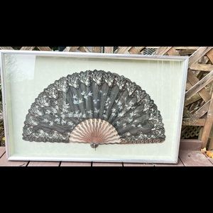 Large Black Victorian Fan with Blue Birds